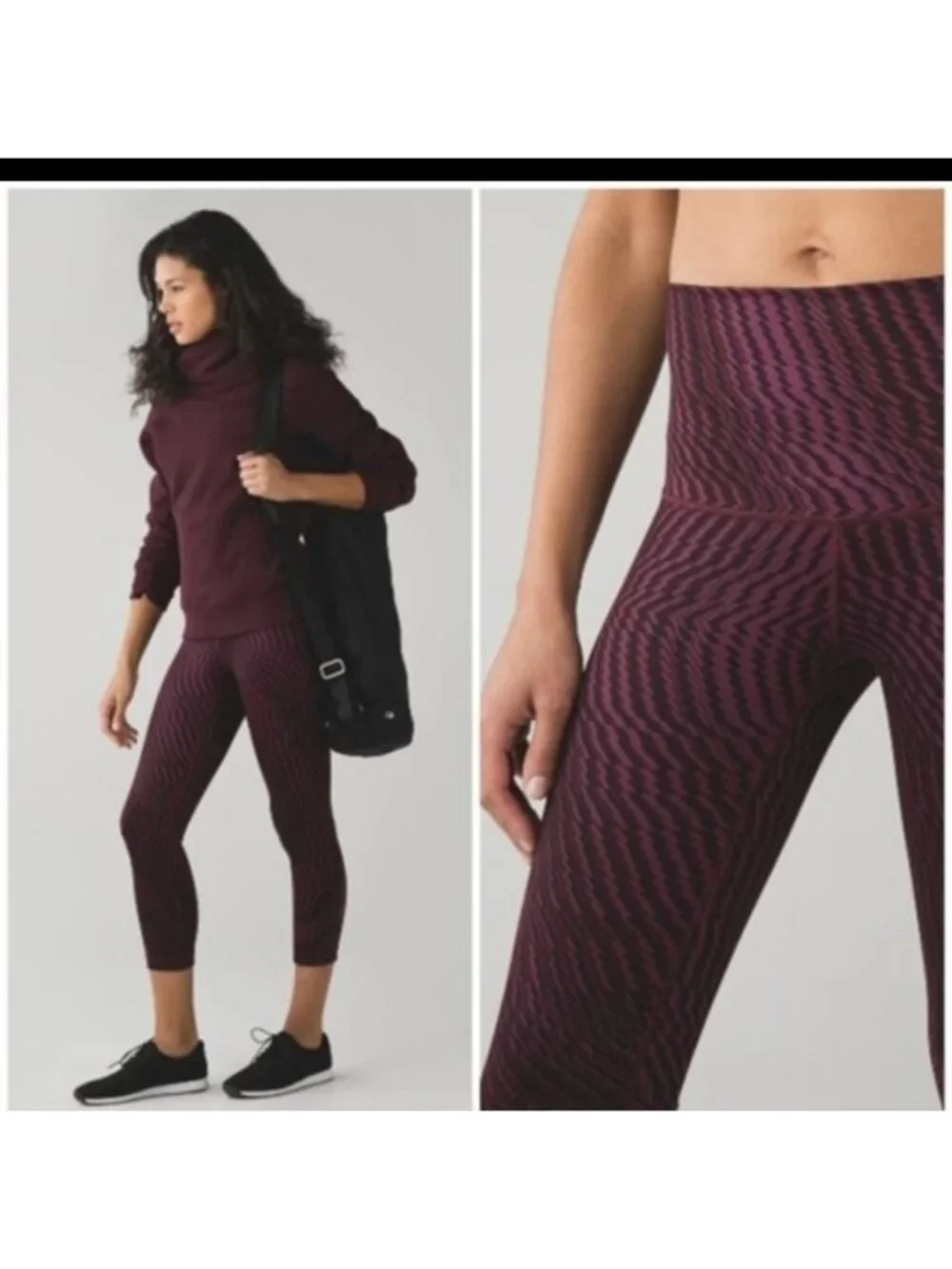Lululemon Wunder Under Crop (HR) *Full-On Luon Shifted Horizon Red Grape Black